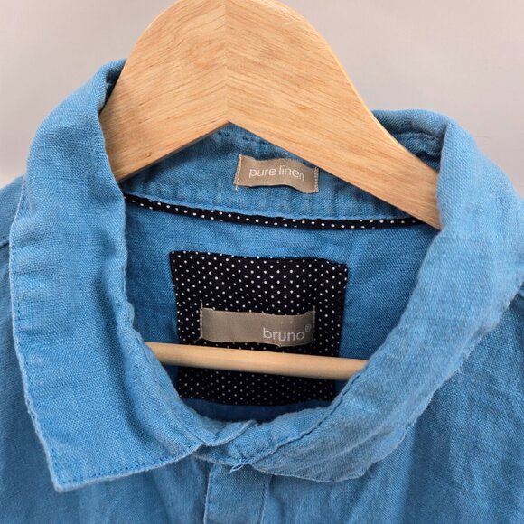 Bruno Blue Pure Linen Decorative Pocket Button Down XL - Picture 10 of 11